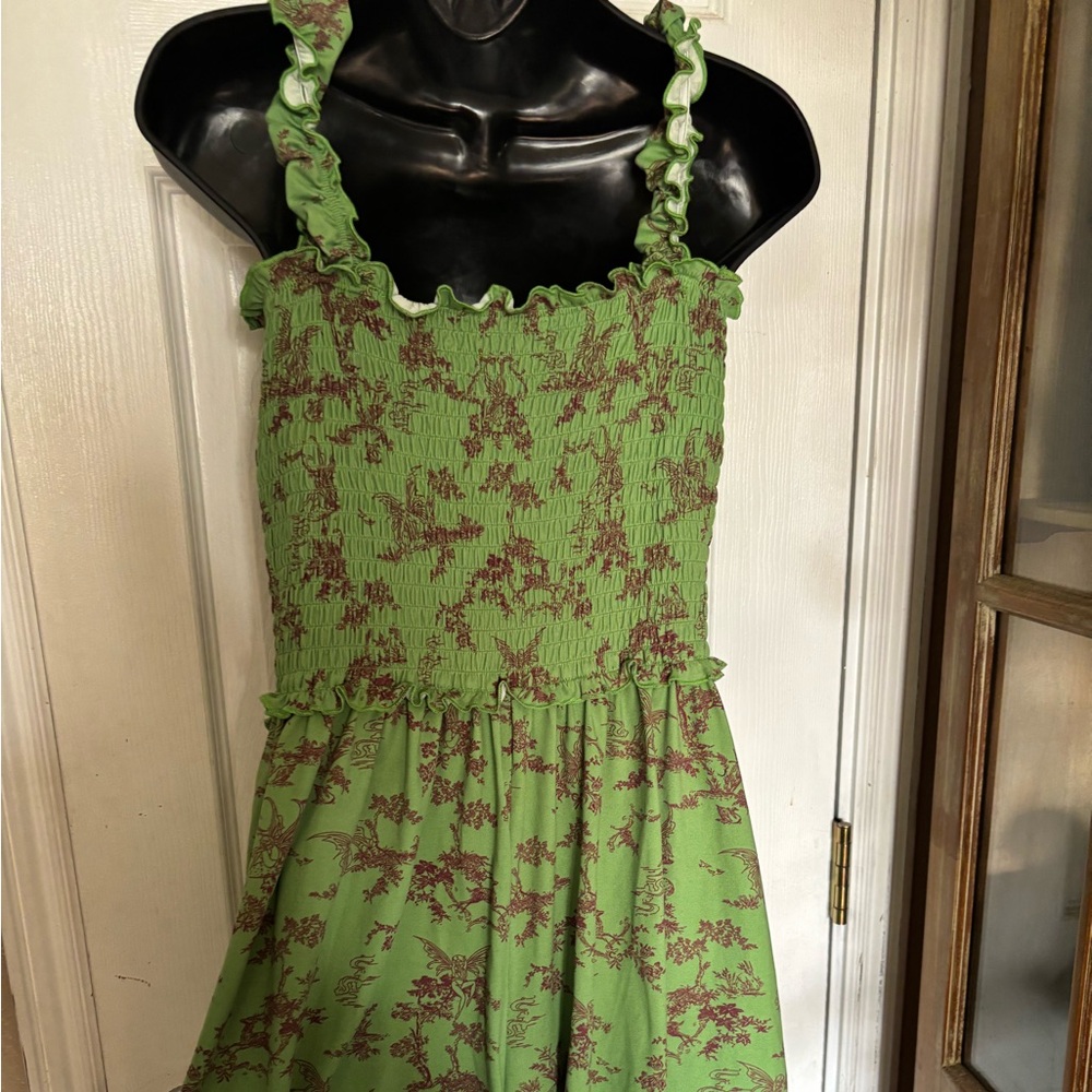 Urban Outfitters Green and Pink dragon-print romper